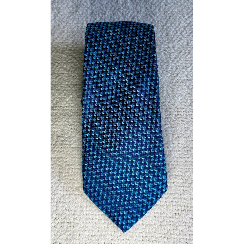 Bonobos Mens Silk Tie Blue Teal Micro Houndstooth Handmade in USA 3 1/4" Width